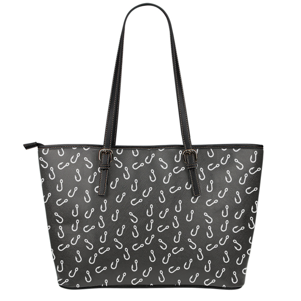 Fishing Hooks Pattern Print Leather Tote Bag