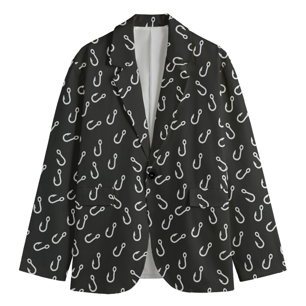 Fishing Hooks Pattern Print Men's Cotton Blazer