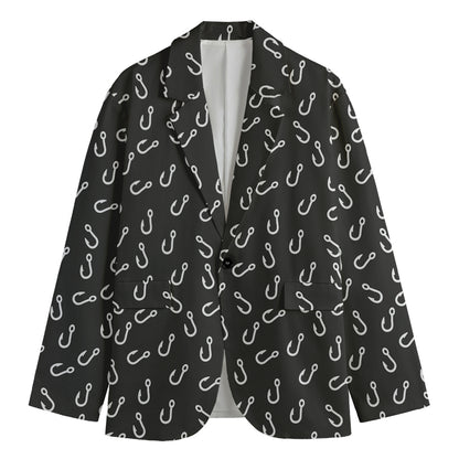 Fishing Hooks Pattern Print Men's Cotton Blazer