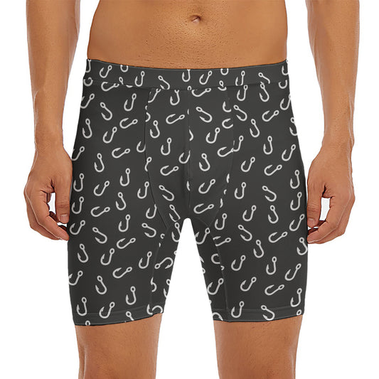 Fishing Hooks Pattern Print Men's Long Boxer Briefs