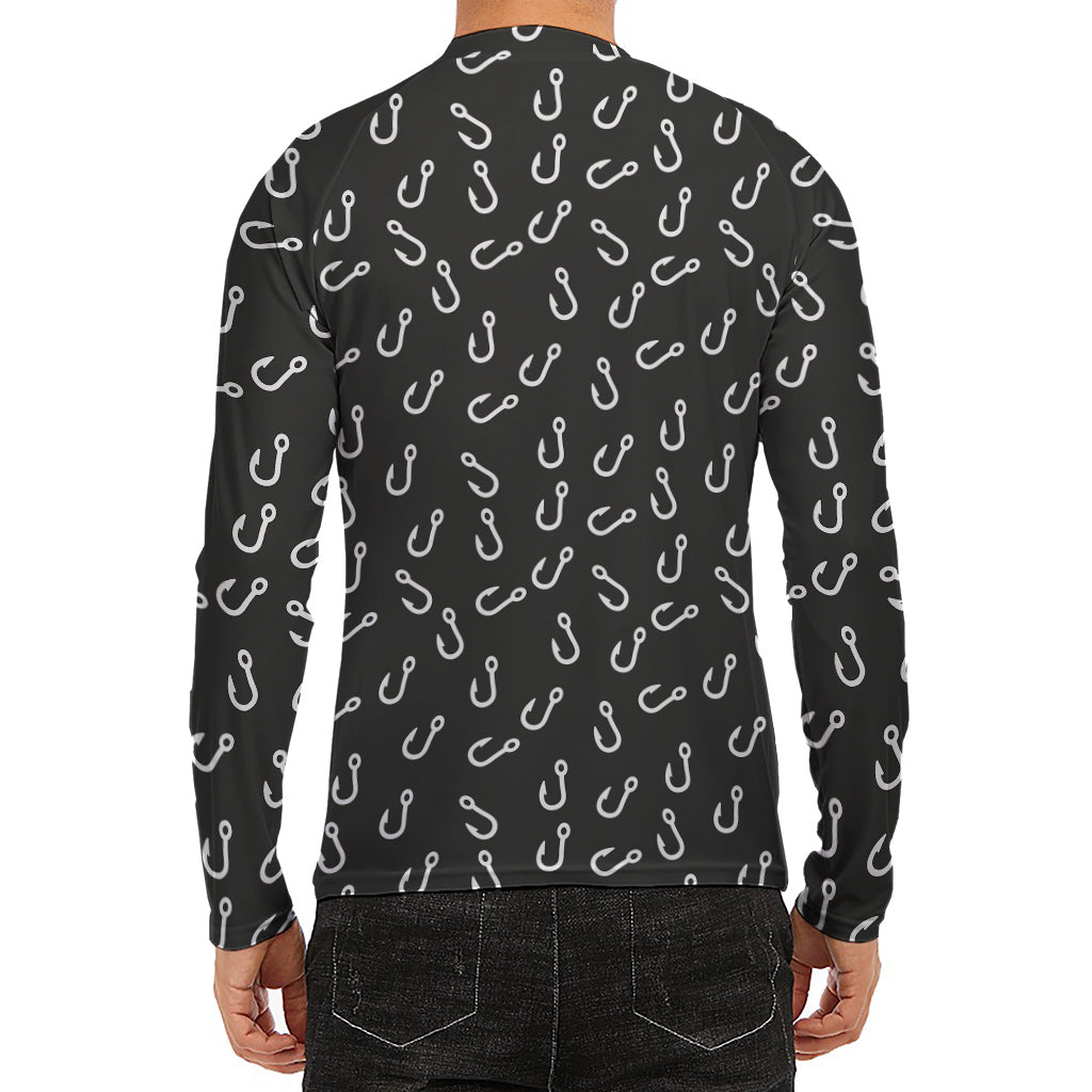 Fishing Hooks Pattern Print Men's Long Sleeve Rash Guard
