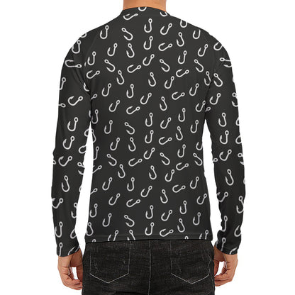 Fishing Hooks Pattern Print Men's Long Sleeve Rash Guard