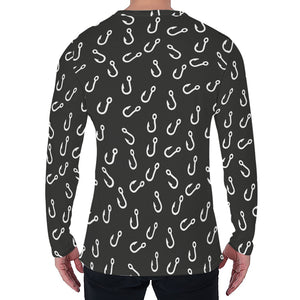 Fishing Hooks Pattern Print Men's Long Sleeve T-Shirt