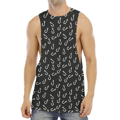 Fishing Hooks Pattern Print Men's Muscle Tank Top
