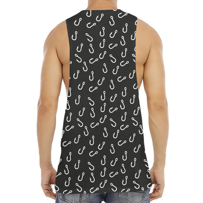 Fishing Hooks Pattern Print Men's Muscle Tank Top