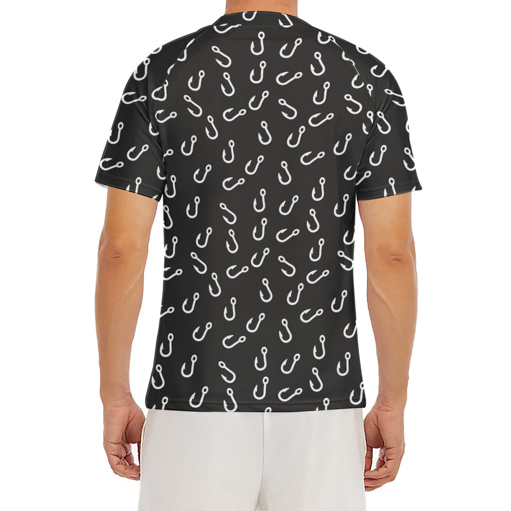 Fishing Hooks Pattern Print Men's Short Sleeve Rash Guard