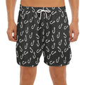 Fishing Hooks Pattern Print Men's Split Running Shorts