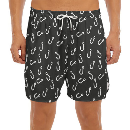 Fishing Hooks Pattern Print Men's Split Running Shorts