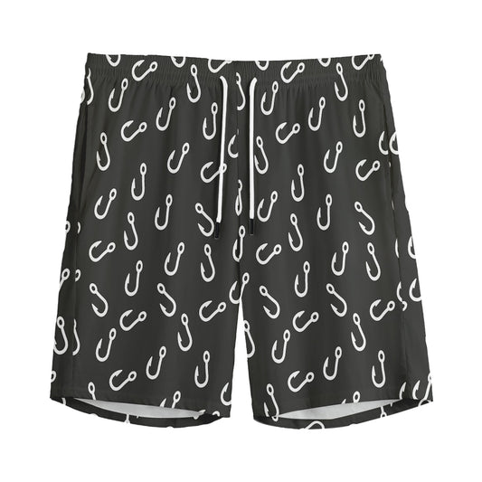 Fishing Hooks Pattern Print Men's Sports Shorts