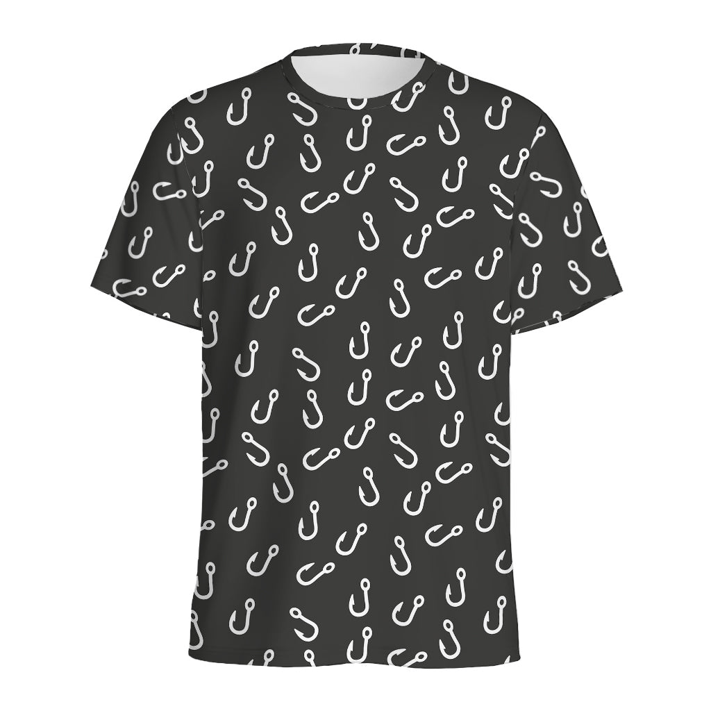 Fishing Hooks Pattern Print Men's Sports T-Shirt