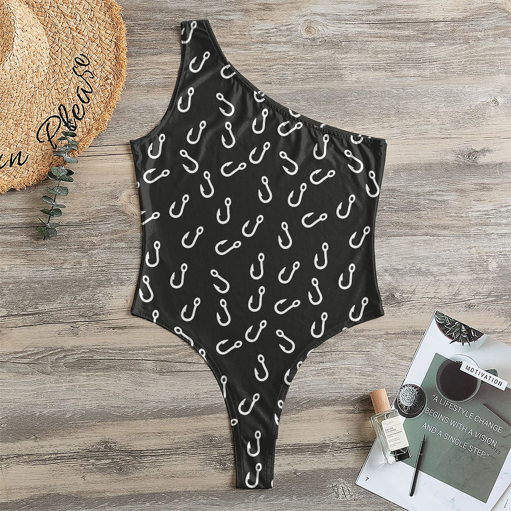 Fishing Hooks Pattern Print One Shoulder Bodysuit