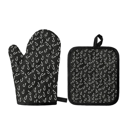 Fishing Hooks Pattern Print Oven Mitt And Pot Holder Set