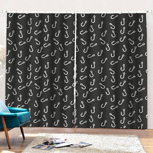 Fishing Hooks Pattern Print Pencil Pleat Curtains
