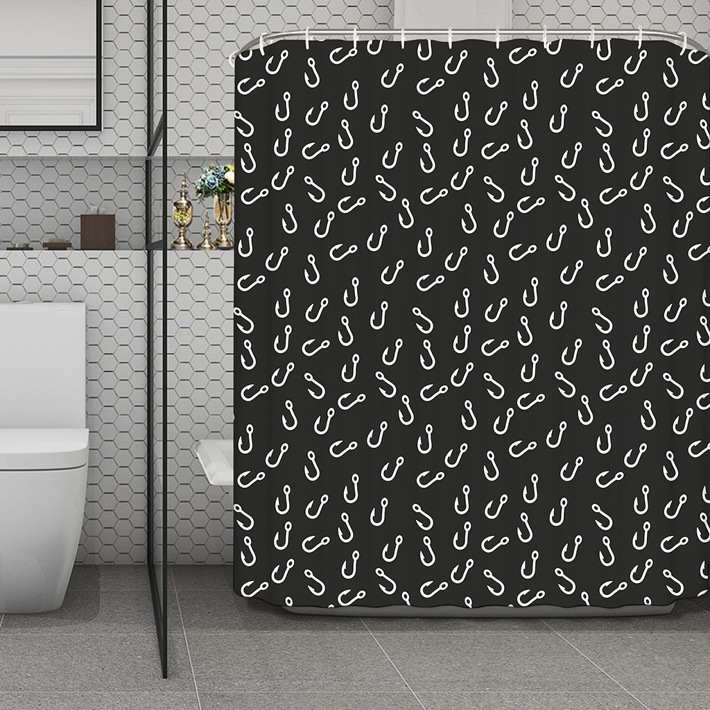 Fishing Hooks Pattern Print Polyester Shower Curtain