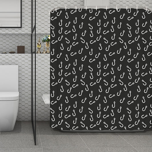 Fishing Hooks Pattern Print Polyester Shower Curtain