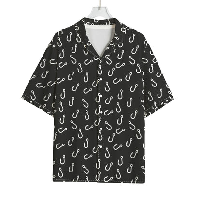 Fishing Hooks Pattern Print Rayon Hawaiian Shirt