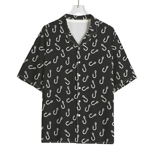 Fishing Hooks Pattern Print Rayon Hawaiian Shirt