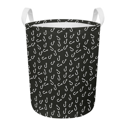 Fishing Hooks Pattern Print Round Laundry Basket