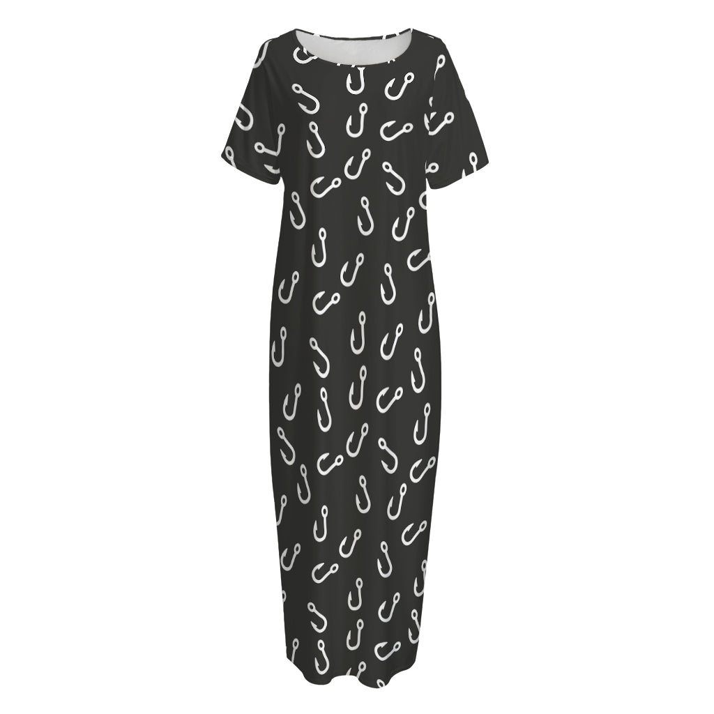 Fishing Hooks Pattern Print Short Sleeve Long Nightdress