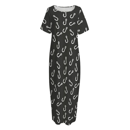 Fishing Hooks Pattern Print Short Sleeve Long Nightdress