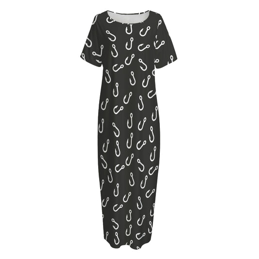 Fishing Hooks Pattern Print Short Sleeve Long Nightdress
