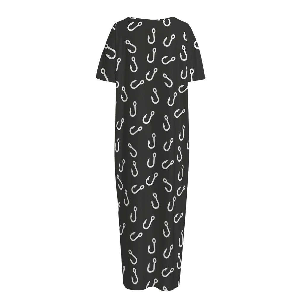 Fishing Hooks Pattern Print Short Sleeve Long Nightdress