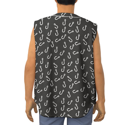 Fishing Hooks Pattern Print Sleeveless Baseball Jersey