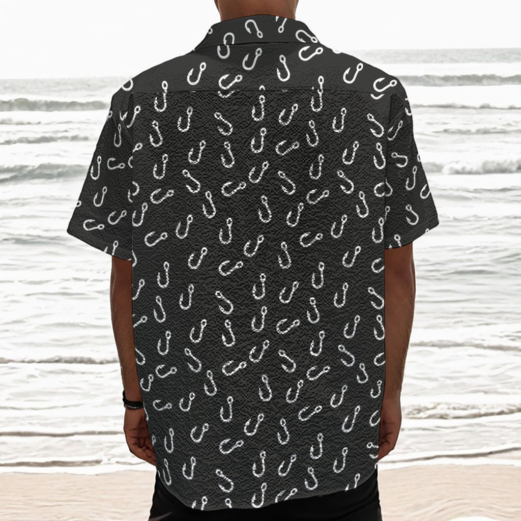 Fishing Hooks Pattern Print Textured Short Sleeve Shirt