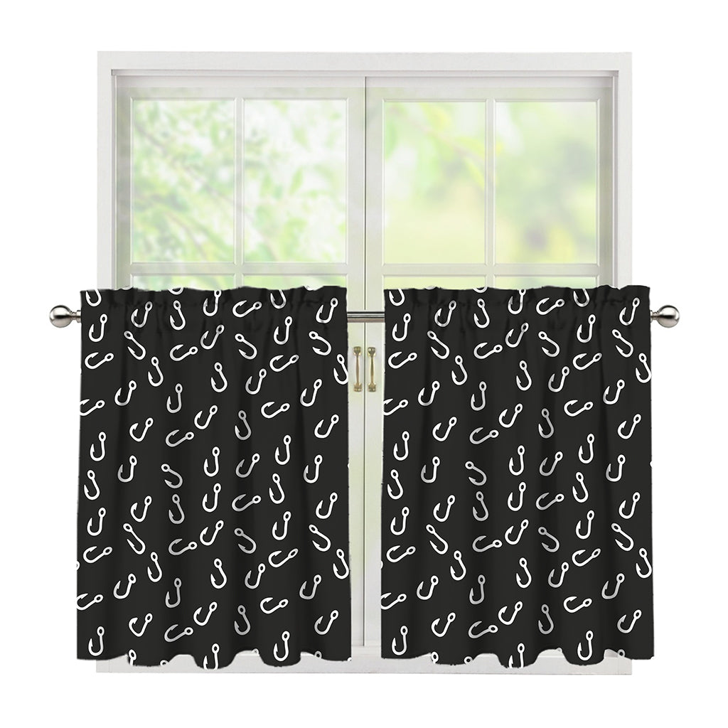 Fishing Hooks Pattern Print Tier Curtains