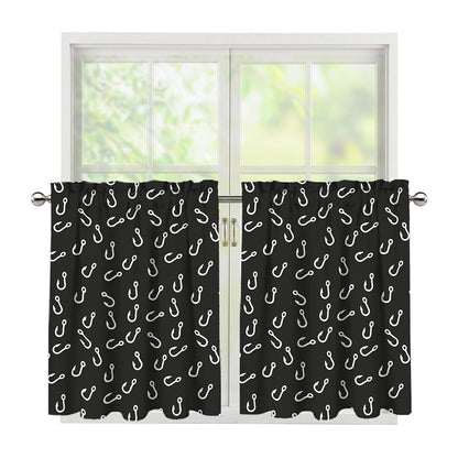 Fishing Hooks Pattern Print Tier Curtains