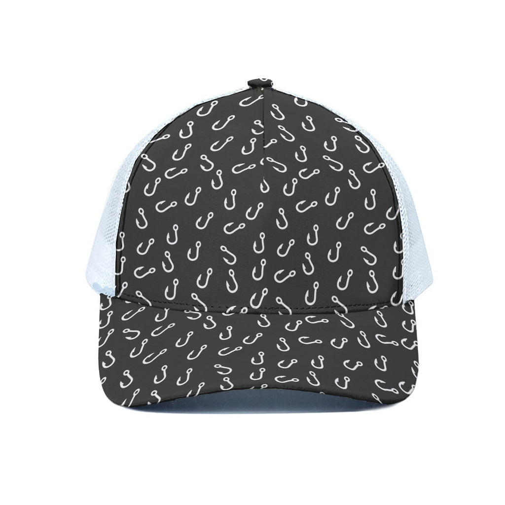 Fishing Hooks Pattern Print White Mesh Trucker Cap