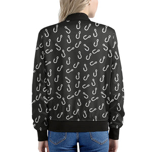 Fishing Hooks Pattern Print Women's Bomber Jacket