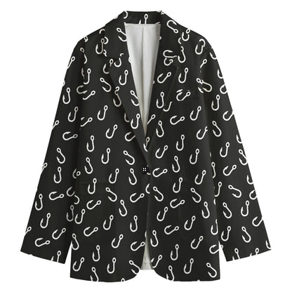 Fishing Hooks Pattern Print Women's Cotton Blazer