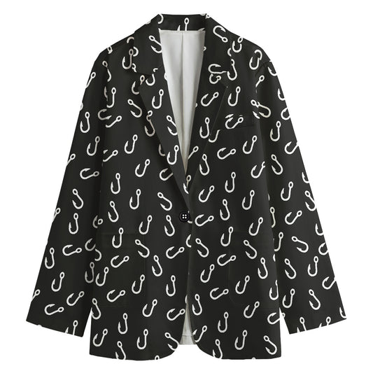 Fishing Hooks Pattern Print Women's Cotton Blazer