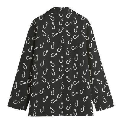 Fishing Hooks Pattern Print Women's Cotton Blazer