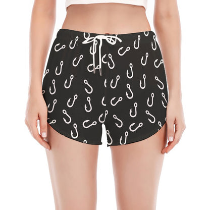Fishing Hooks Pattern Print Women's Split Running Shorts