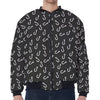 Fishing Hooks Pattern Print Zip Sleeve Bomber Jacket