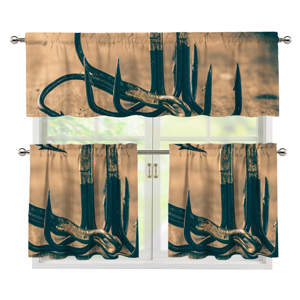 Fishing Hooks Print 3 Piece Kitchen Curtains