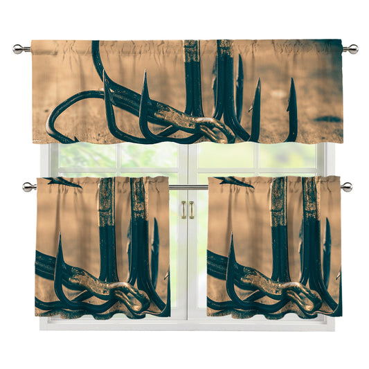 Fishing Hooks Print 3 Piece Kitchen Curtains