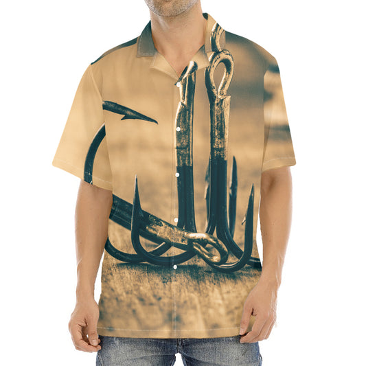 Fishing Hooks Print Aloha Shirt