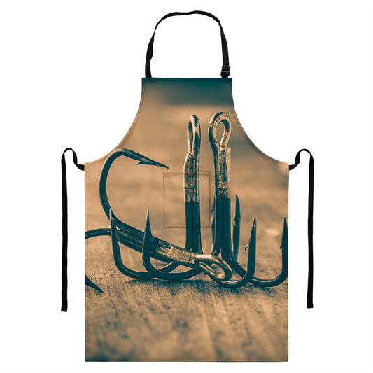 Fishing Hooks Print Bib Apron With Pocket