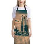 Fishing Hooks Print Bib Apron With Pocket