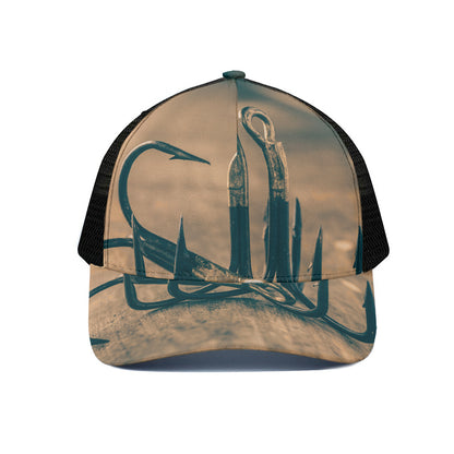 Fishing Hooks Print Black Mesh Trucker Cap