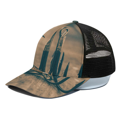 Fishing Hooks Print Black Mesh Trucker Cap