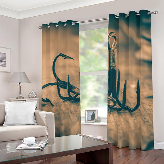 Fishing Hooks Print Blackout Grommet Curtains