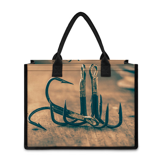 Fishing Hooks Print Canvas Tote Bag