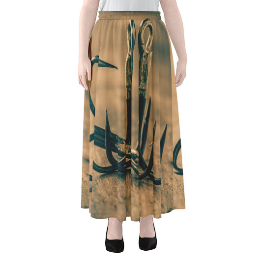 Fishing Hooks Print Chiffon Maxi Skirt