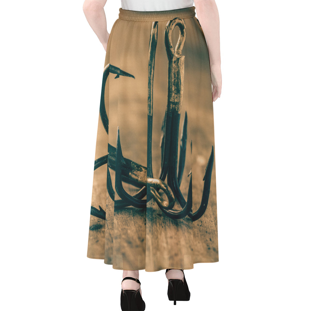 Fishing Hooks Print Chiffon Maxi Skirt