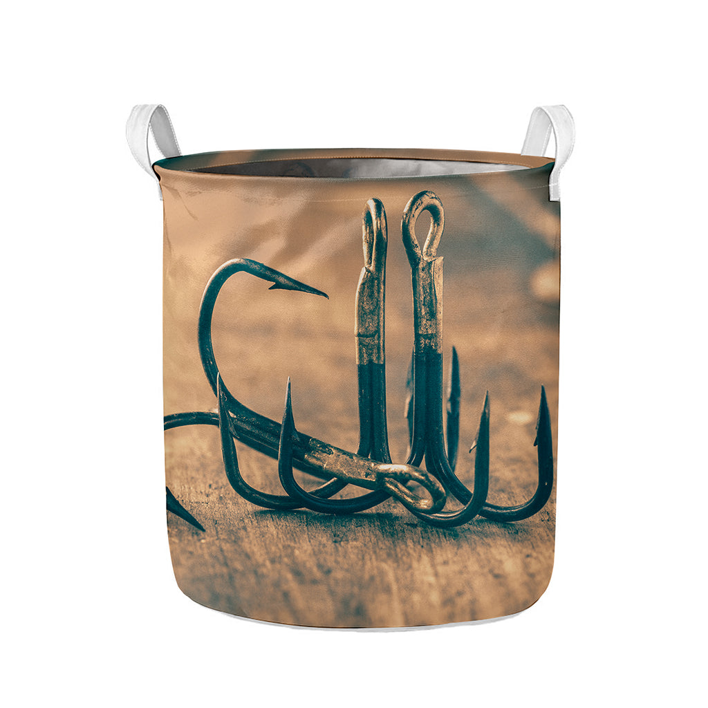 Fishing Hooks Print Collapsible Laundry Basket