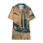 Fishing Hooks Print Cotton Hawaiian Shirt